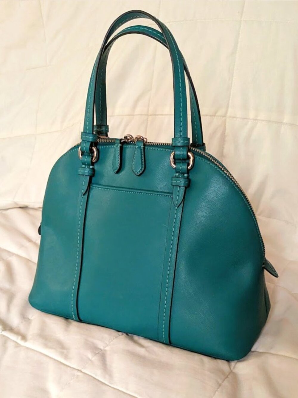 Coach Peyton Cora Domed Satchel Bag Handbag Crossbody Leather Jade Teal Green - Picture 3 of 8